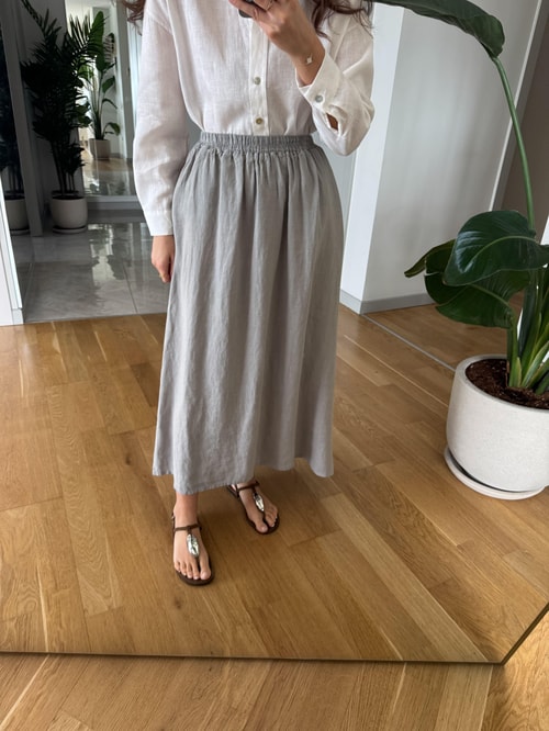 Beli Lastikli %100 Keten Etek Gri