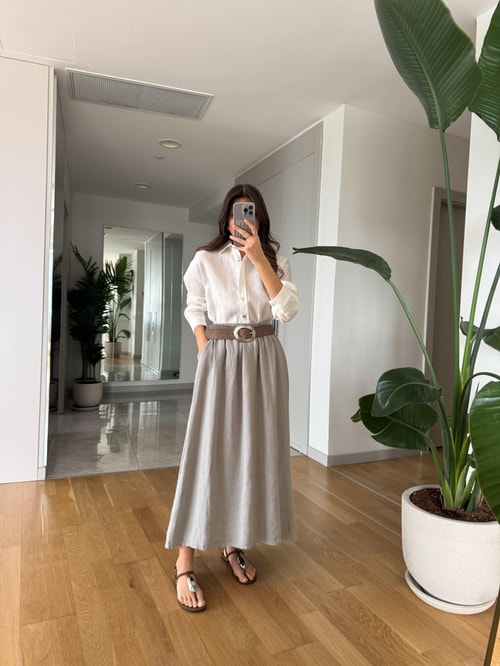 Beli Lastikli %100 Keten Etek Gri