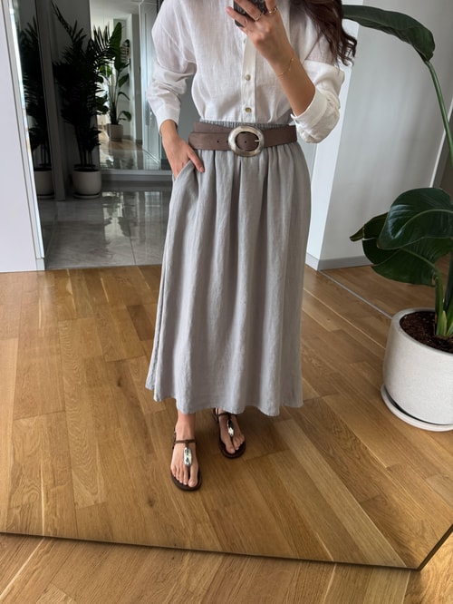 Beli Lastikli %100 Keten Etek Gri