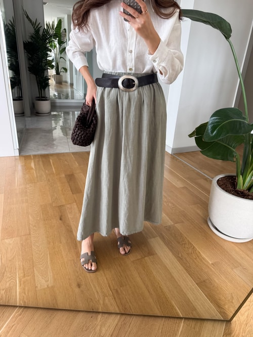 Beli Lastikli %100 Keten Etek Haki