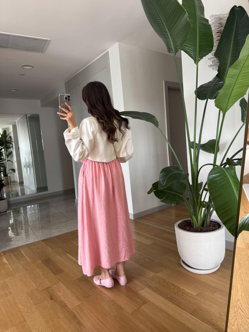 Beli Lastikli %100 Keten Etek- Pembe