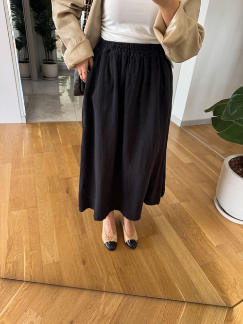 Beli Lastikli %100 Keten Etek- Siyah