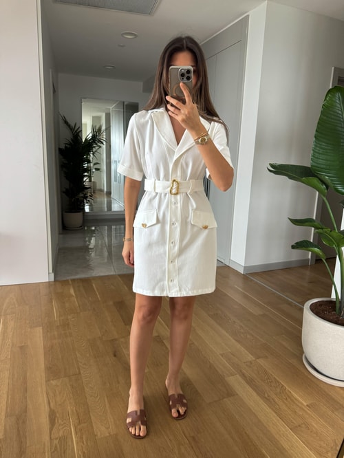 Bella Ekru Gabardin Elbise