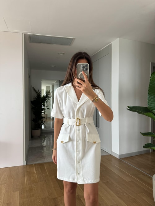 Bella Ekru Gabardin Elbise