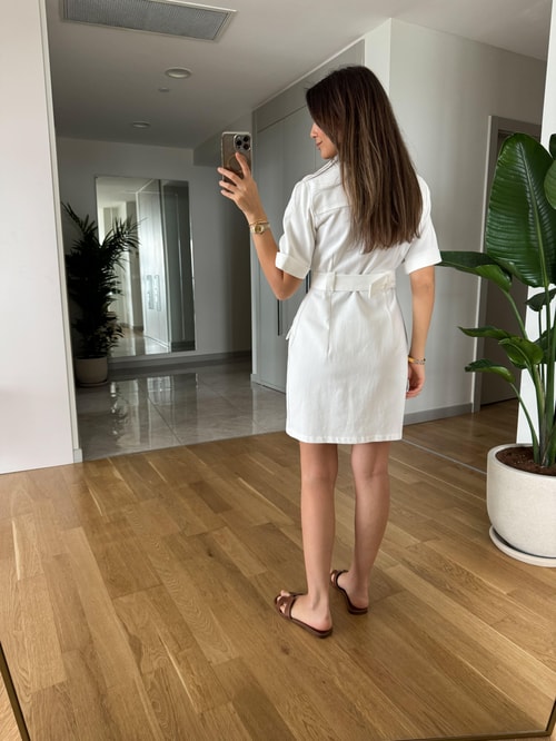 Bella Ekru Gabardin Elbise