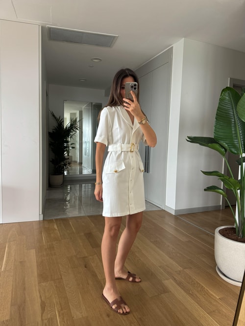 Bella Ekru Gabardin Elbise