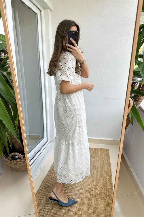 Benetton Midi Fisto Elbise-Beyaz