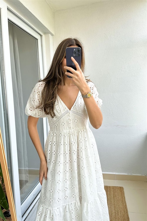 Benetton Midi Fisto Elbise-Beyaz