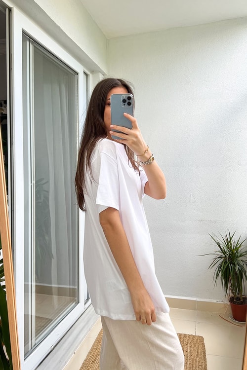 Beyaz Basic Salaş Tişört-0119