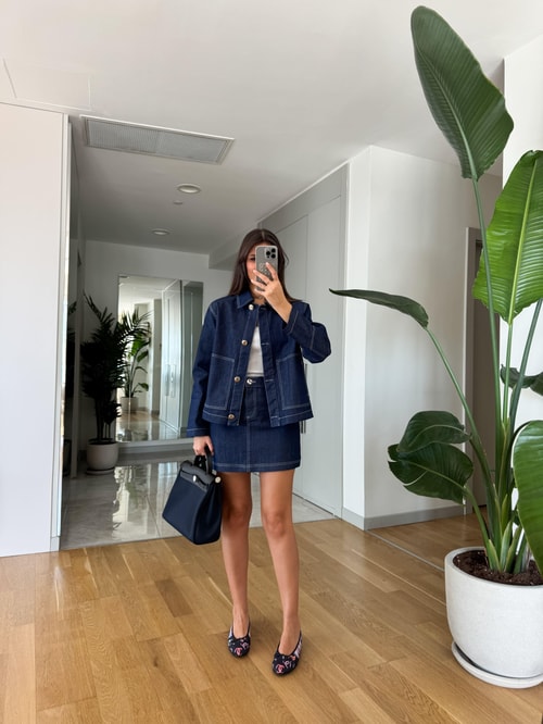 Beyaz Dikişli Premium Denim Etek