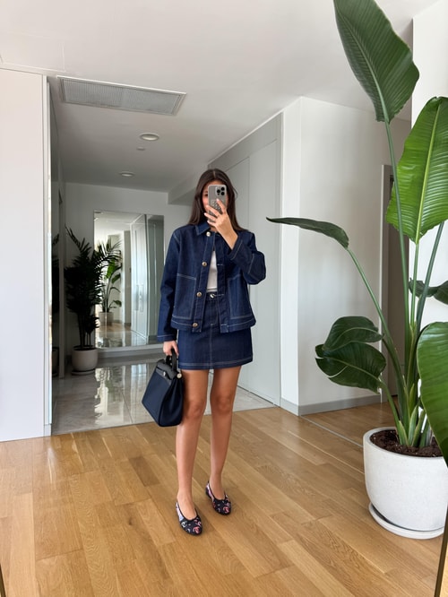 Beyaz Dikişli Premium Denim Etek