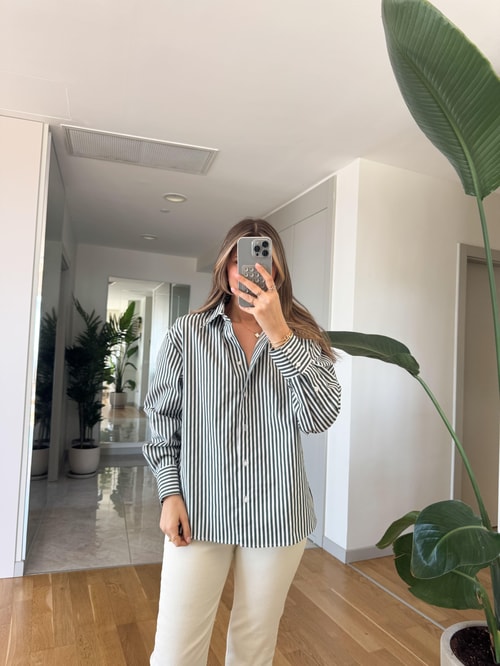 Biana Çizgili Oxford Gömlek - Yeşil