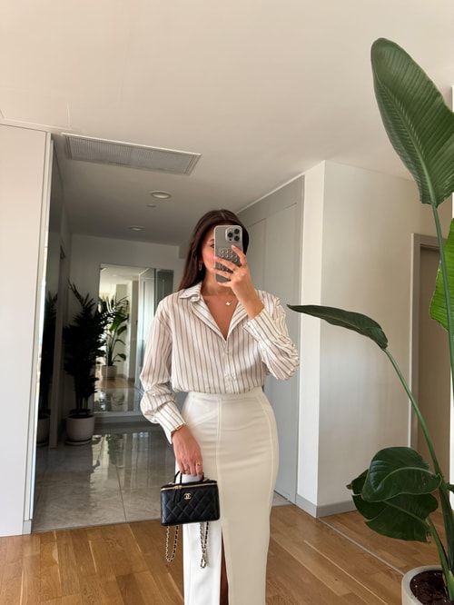 Billy Çİzgili Viskon Pamuk Gömlek-Ekru