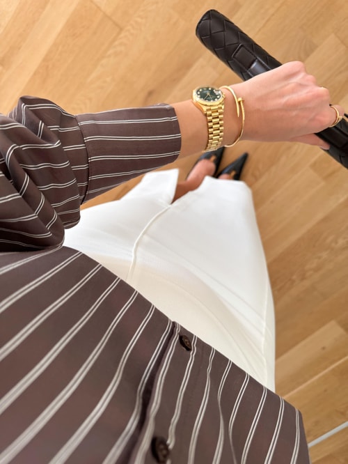 Billy Çizgili Viskon Pamuk Gömlek-Kahve