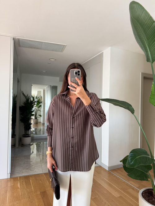 Billy Çizgili Viskon Pamuk Gömlek-Kahve