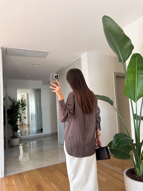 Billy Çizgili Viskon Pamuk Gömlek-Kahve