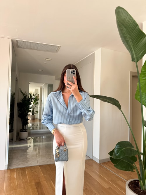 Billy Çİzgili Viskon Pamuk Gömlek-Mavi