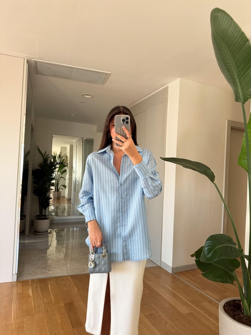 Billy Çİzgili Viskon Pamuk Gömlek-Mavi