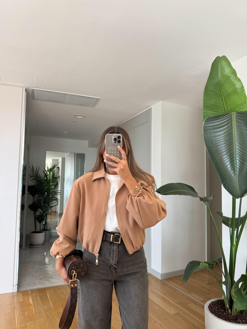 Bimeks Fermuarlı Bomber Ceket - Camel