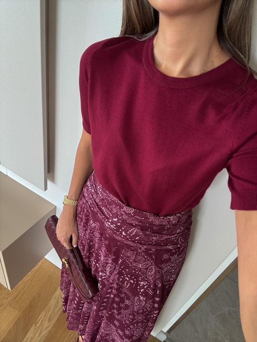 Bisiklet Yaka Kısa Kol Basic Triko - Bordo 