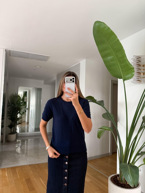 Bisiklet Yaka Kısa Kol Basic Triko - Lacivert