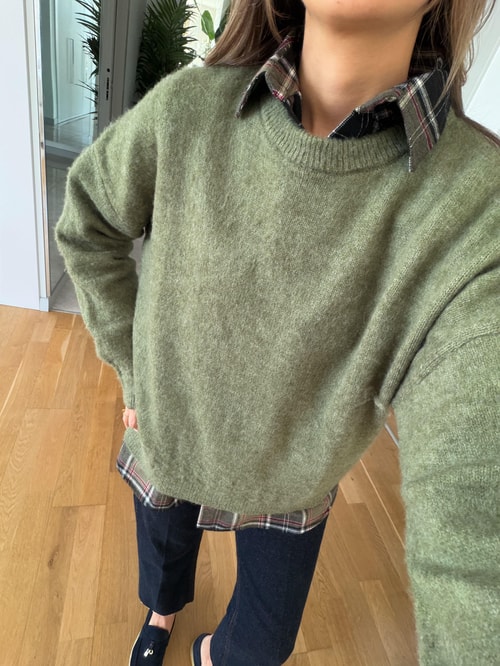 Bisiklet Yaka Örgü Detaylı Kazak - Yeşil 