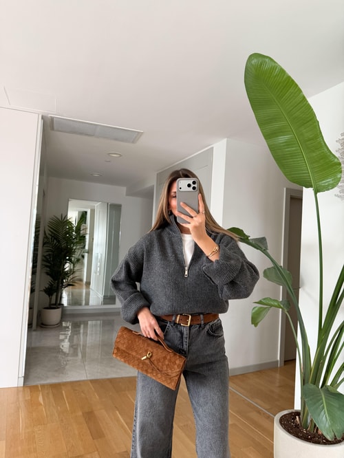 Bisso Fermuarlı Salaş Kazak - Antrasit