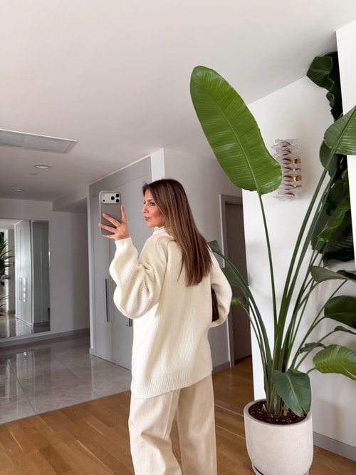 Bisso Fermuarlı Salaş Kazak - Ekru 