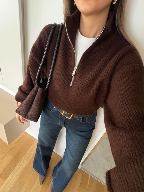 Bisso Fermuarlı Salaş Kazak - Kahve