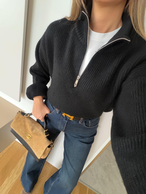 Bisso Fermuarlı Salaş Kazak - Siyah