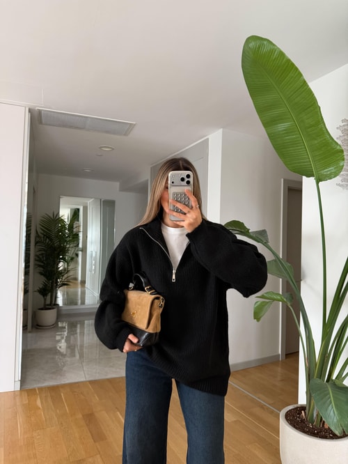 Bisso Fermuarlı Salaş Kazak - Siyah