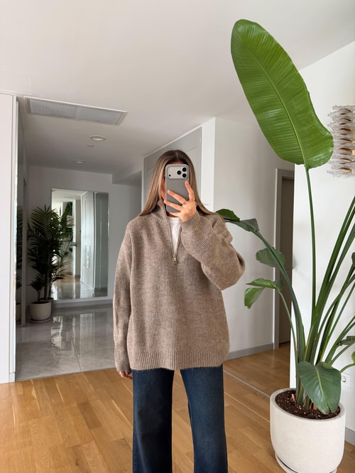 Bisso Fermuarlı Salaş Kazak - Vizon