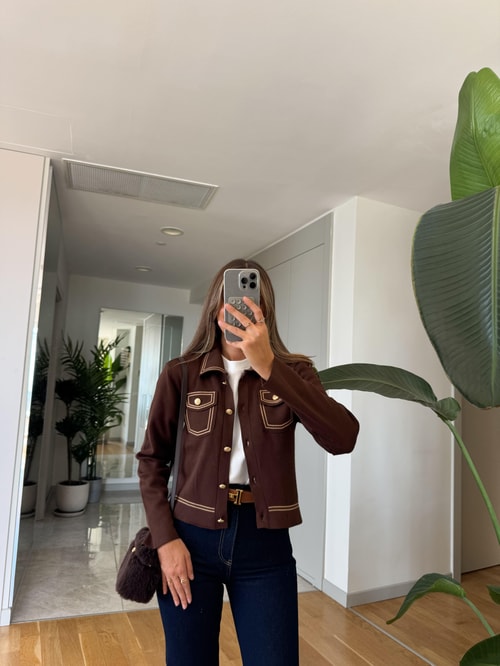 Biyeli Cep Detaylı Hırka - Kahve