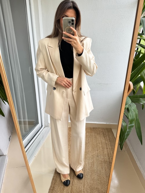 Blazer Pantolon Tensel Takım-Vanilya