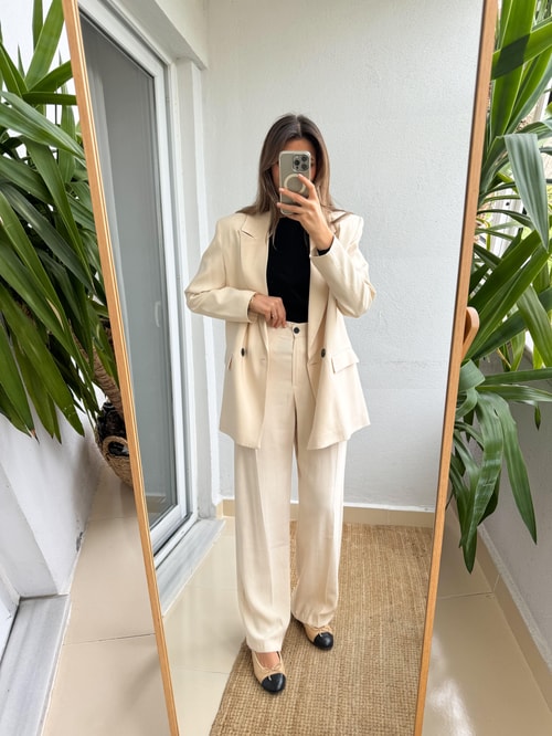 Blazer Pantolon Tensel Takım-Vanilya