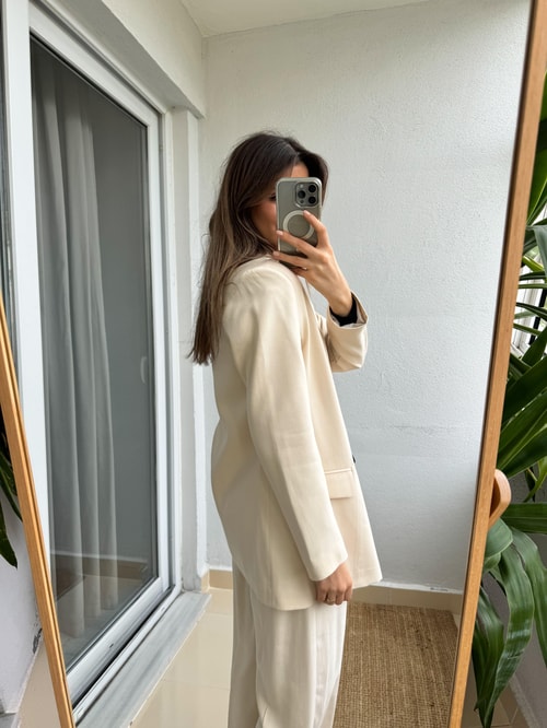 Blazer Pantolon Tensel Takım-Vanilya