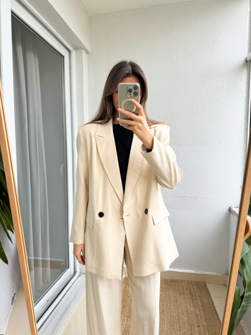 Blazer Pantolon Tensel Takım-Vanilya