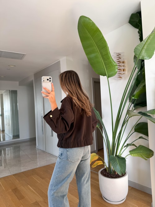 Bold Kapak Cepli Bomber Ceket - Kahve