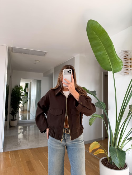 Bold Kapak Cepli Bomber Ceket - Kahve