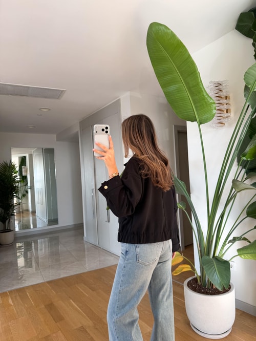 Bold Kapak Cepli Bomber Ceket - Siyah