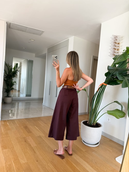 Bony Kemerli Midi Boy Pantolon - Bordo