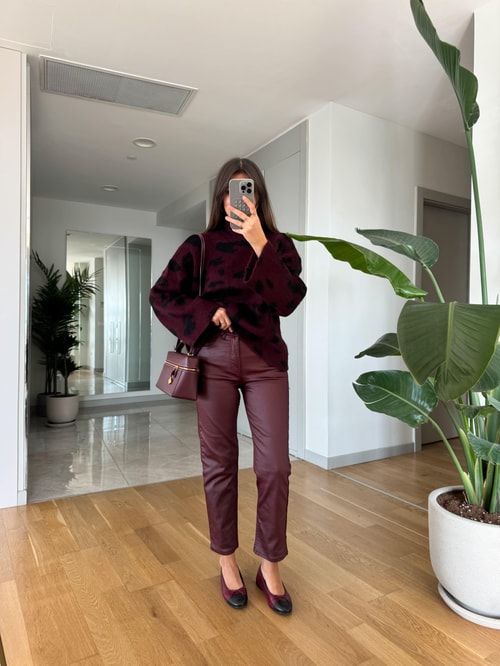 Bordo Boyfit Kaplama Jean