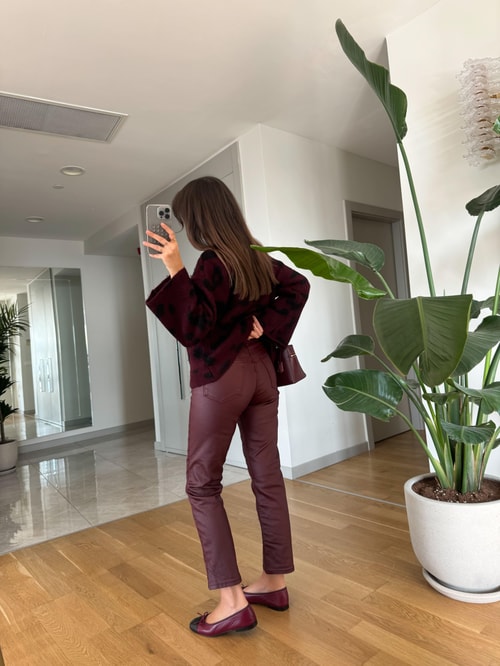 Bordo Boyfit Kaplama Jean