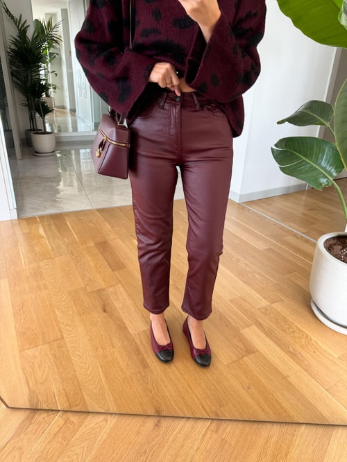 Bordo Boyfit Kaplama Jean