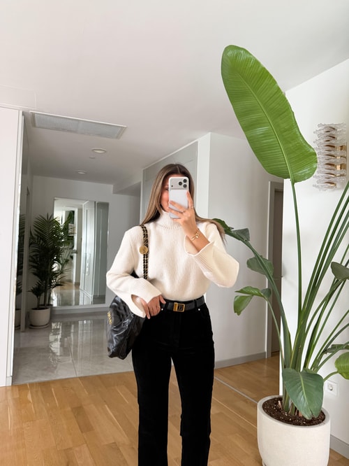 Brice Kolları  Yırtmaçlı Kazak - Ekru