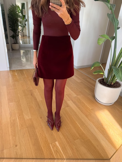 Bunny Düz Kesim Süet Etek - Bordo