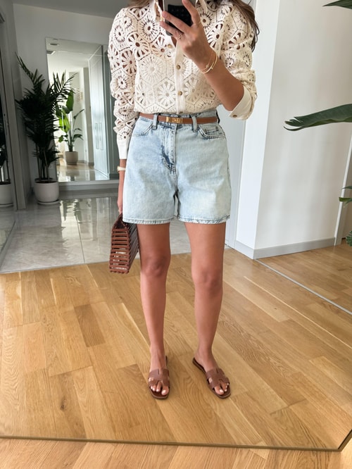 Buz Mavi Mom Denim Şort