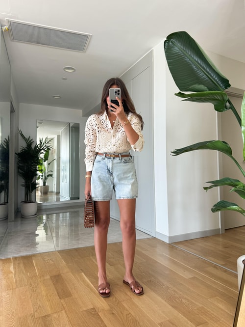 Buz Mavi Mom Denim Şort