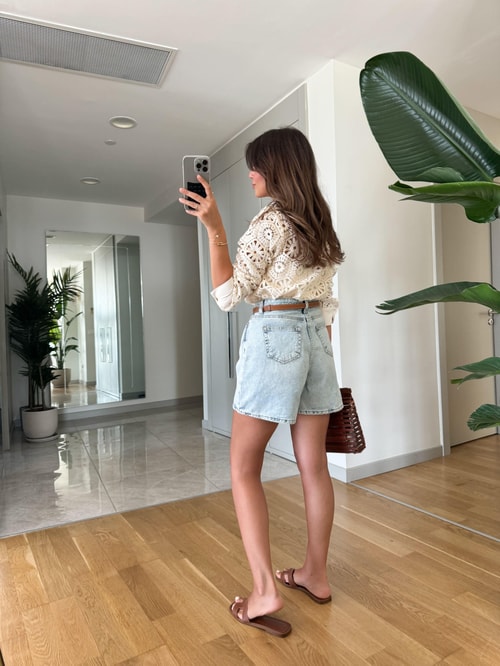 Buz Mavi Mom Denim Şort