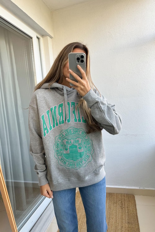 California Gri Kapüşonlu Sweat